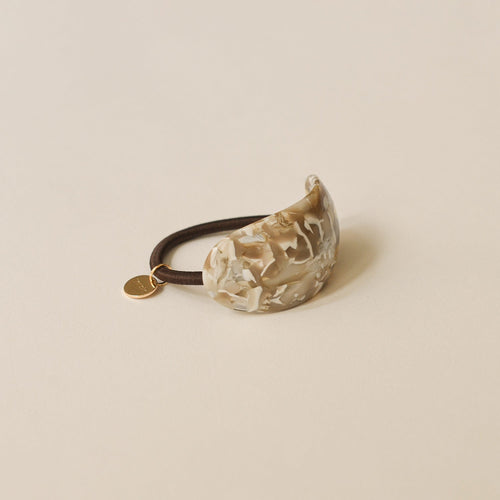 Curved Oval Resin Ponytail Hair Tie | Beige Marble