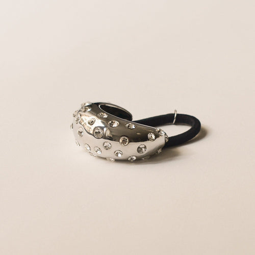 Crystal Crescent Metal Cuff Ponytail Hair Tie | Silver