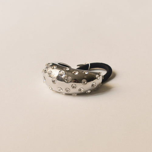 Crystal Crescent Metal Cuff Ponytail Hair Tie | Silver