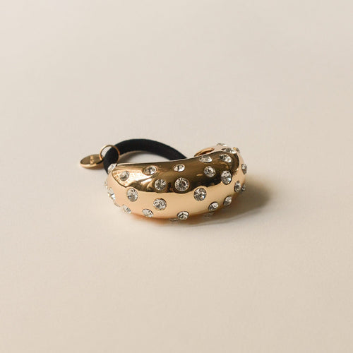 Crystal Crescent Metal Cuff Ponytail Hair Tie | Gold