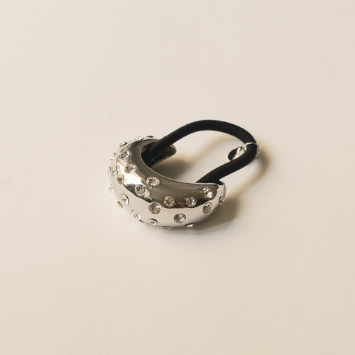 Crystal Crescent Metal Cuff Ponytail Hair Tie | Silver