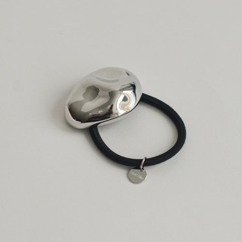 Large Pebble-Shaped Metal Hair Tie | Silver