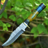 Damascus Steel Hunting Knife – 10" with Brass Guard & Resin Pakkawood Handle, Leather Sheath Included