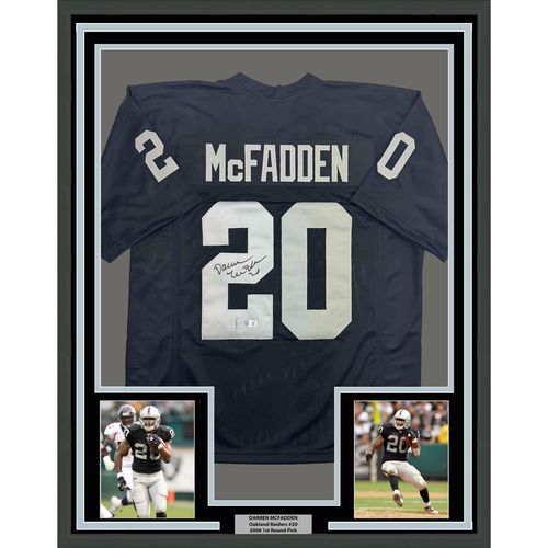 Framed Autographed/Signed Darren McFadden 35x39 Las Vegas Oakland Black Football Jersey Beckett BAS COA