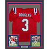Framed Autographed/Signed DeMario Douglas 35x39 New England Red Football Jersey Beckett BAS COA