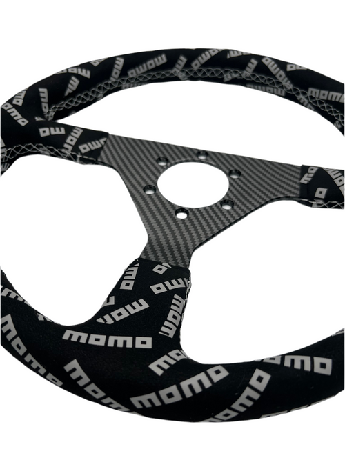 2nd Option Racing Momo Track Style Steering Wheel – Black Suede/Carbon