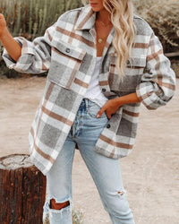 Western Charm Plaid Wool Coat - Cozy Checkered Wool Coat for Cowgirl Style Women