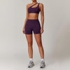 Slant Shoulder Bra + High-Waisted Shorts Yoga Set | Country Girl Fitness Outfit