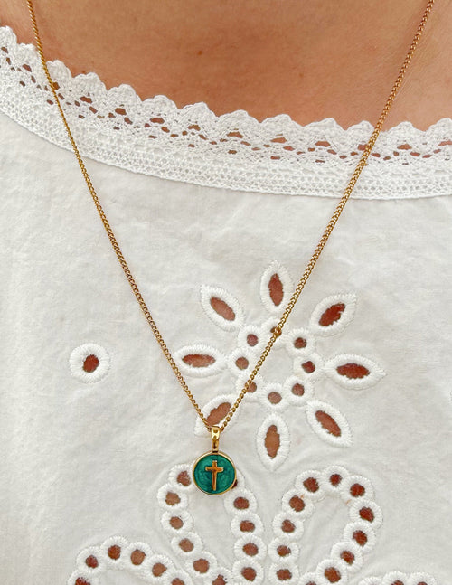 Emerald Agape Cross Pendant Necklace