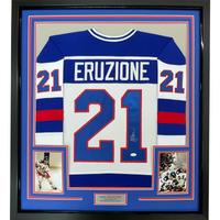 Framed Autographed/Signed Mike Eruzione 35x39 White 1980 Miracle On Ice United States Hockey Jersey JSA COA