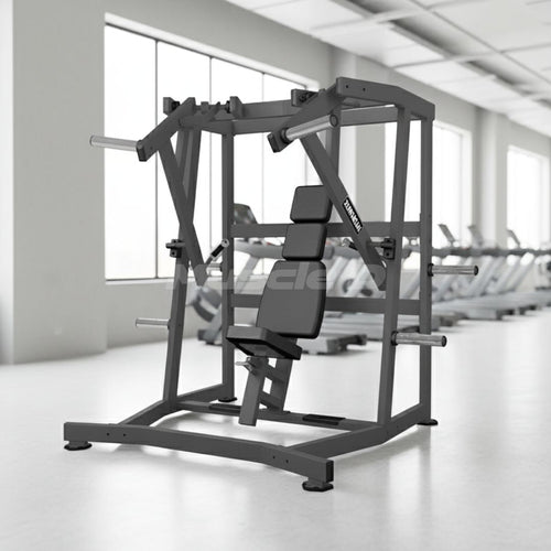 Excel Iso-Lateral Wide Chest Press - Muscle D Fitness - Plate Load Bench Press - Gas Shock Assisted Seat Adjustment - Plate Storage Pegs