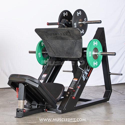 Excel Linear Leg Press - Muscle D Fitness - Plate Load Leg Press - Adjustable Back Pad - Plate Storge Pegs