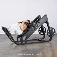 Excel Linear Hack Slide - Muscle D Fitness - Plate Load Hack Squat - Weight Storage Pegs - Safety Catch