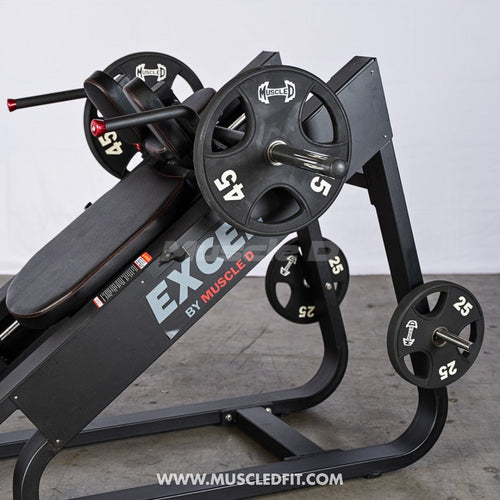 Excel Linear Hack Slide - Muscle D Fitness - Plate Load Hack Squat - Weight Storage Pegs - Safety Catch