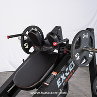 Excel Linear Hack Slide - Muscle D Fitness - Plate Load Hack Squat - Weight Storage Pegs - Safety Catch