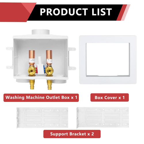 1/2" PEX Crimp (F1807) Inlet, Washing Machine Outlet Box, Single Control Valve, Copper Water Hammer Arrestor Plumbingsell