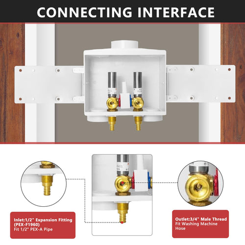 1/2" PEX Expansion (F1960) Inlet, Washing Machine Outlet Box, Single Control Valve, with SS Hammer Arrestor Plumbingsell