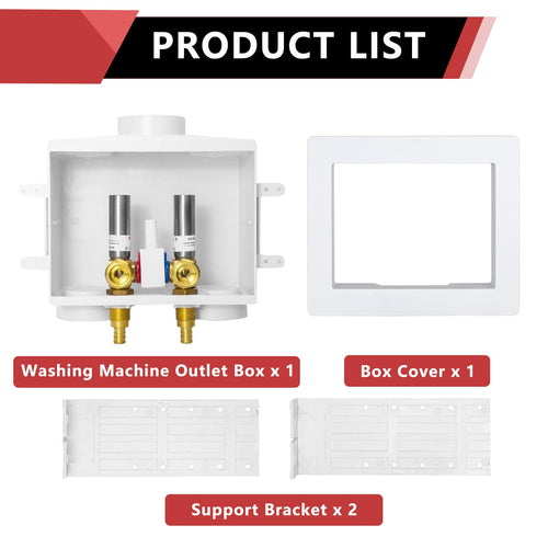 1/2" PEX Crimp (F1807) Inlet, Washing Machine Outlet Box, Single Control Valve, with SS Hammer Arrestor Plumbingsell