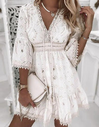 Lace Embroidered Romance Dress - Sweet and Fresh Floral Cotton Dress for Women