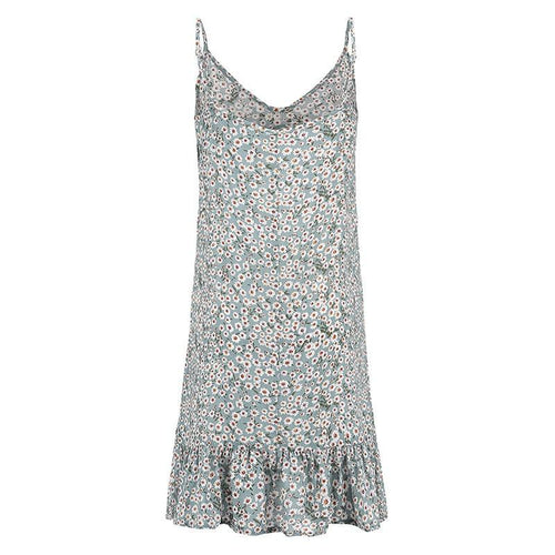 Floral Print Summer Dress Spaghetti Strap Mini Dress Ruffled