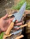 Sharp Kitchen Knife Set – 13" Damascus Steel Blade, Olivewood Handle & Leather Sheath