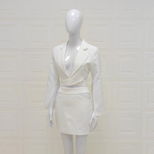 Chic White V-Neck Suit Set
