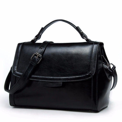 Luxury Genuine Leather Fashion Handbag for Cowgirls - Premium Black & Retro Brown