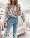 Sophisticated  V-Neck Long Sleeved Sequin Top