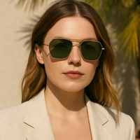 WO|MN logo aviator sunglasses metal and acetate frame - gold with dark green polarized lenses