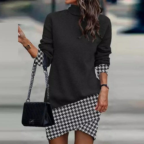 Wild West Chic Long-Sleeved High-Neck Irregular Dress for Cowgirls