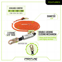 Frontline VLPR3L Premium Vertical Lifeline with Openable Rope Grab and Shock Pack 25'