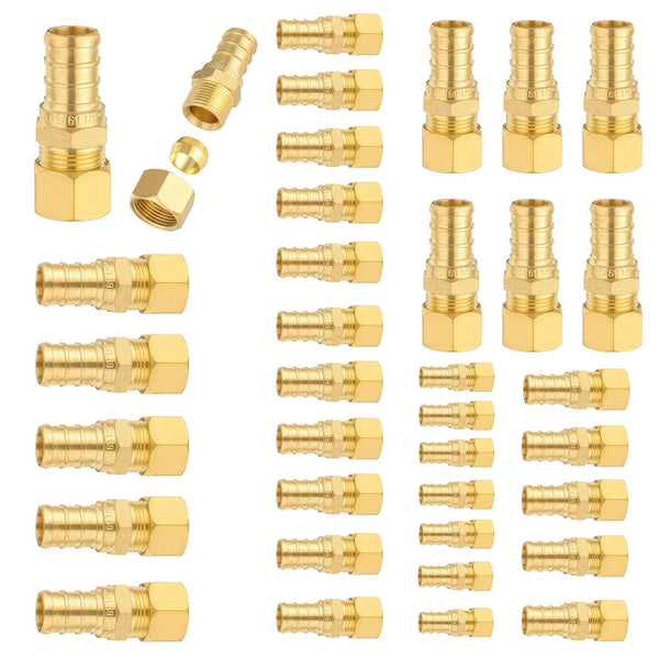 30 Pcs PEX-B Crimp 1/2" PEX x 3/8" OD Compression Straight Adapter (Lead Free)