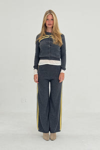 Cashmere Wool Stripe Cardigan in Charcoal/Butter