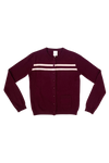 CASHMERE WOOL STRIPE CARDIGAN IN RASPBERRY CREAM