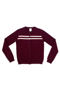 CASHMERE WOOL STRIPE CARDIGAN IN RASPBERRY CREAM