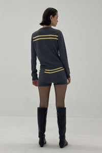 Cashmere Wool Stripe Cardigan in Charcoal/Butter