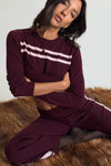 CASHMERE WOOL STRIPE CARDIGAN IN RASPBERRY CREAM