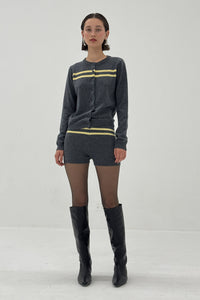 Cashmere Wool Stripe Cardigan in Charcoal/Butter