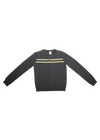 Cashmere Wool Stripe Cardigan in Charcoal/Butter