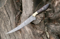Damascus Fillet Knife – 13" Rosewood Handle & Leather Sheath
