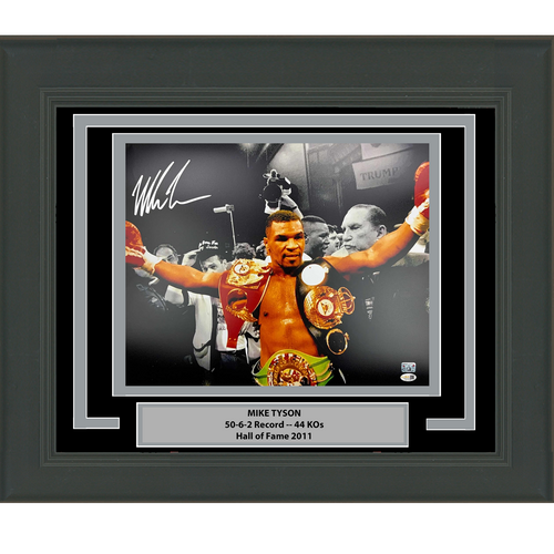 Framed Autographed/Signed Mike Tyson Belts Boxing 16x20 Photo JSA COA