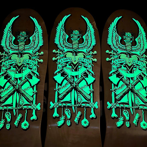 Ed Gein, Limited Edition, Hand-Painted GLOW-IN-THE-DARK Deck 10"x30” (1 of 5)