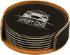 4" Dark Brown Round Laserable Leatherette 6-Coaster Set