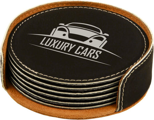 4" Dark Brown Round Laserable Leatherette 6-Coaster Set