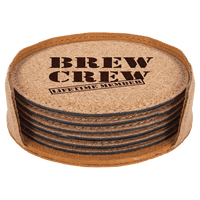 4" Dark Brown Round Laserable Leatherette 6-Coaster Set
