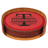 4" Dark Brown Round Laserable Leatherette 6-Coaster Set