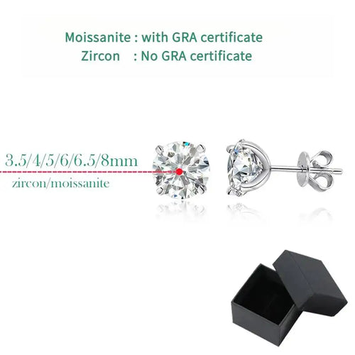 GRA GIA Certified Moissanite Stud Earrings 0.2-2CT VVS1 4-Claw Sterling S925