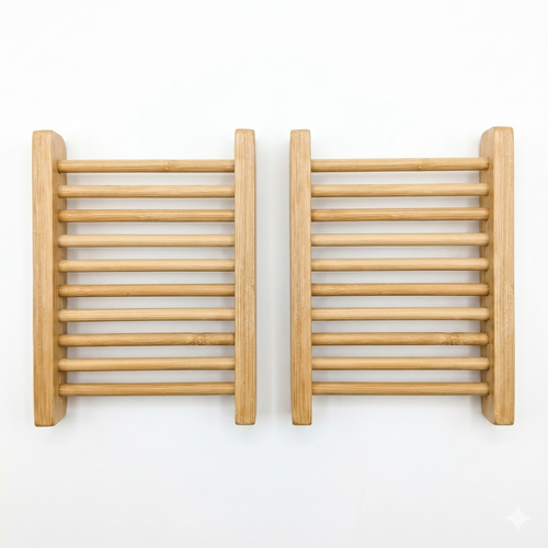 2-Pack Natural Bamboo Soap Bar Dish