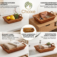 Willow Baskets for Countertop, Bread and Fruit – Set of 2