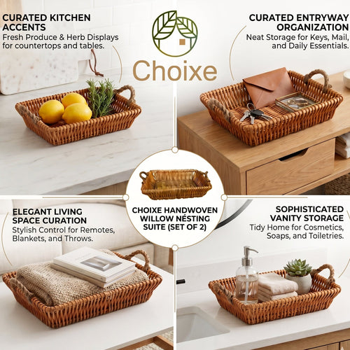 Willow Baskets for Countertop, Bread and Fruit – Set of 2